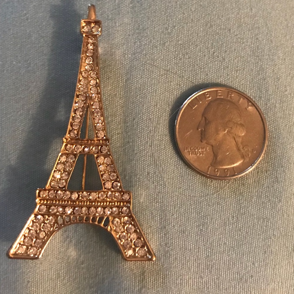 Crystal Gold-Plated Eiffel Tower Brooch